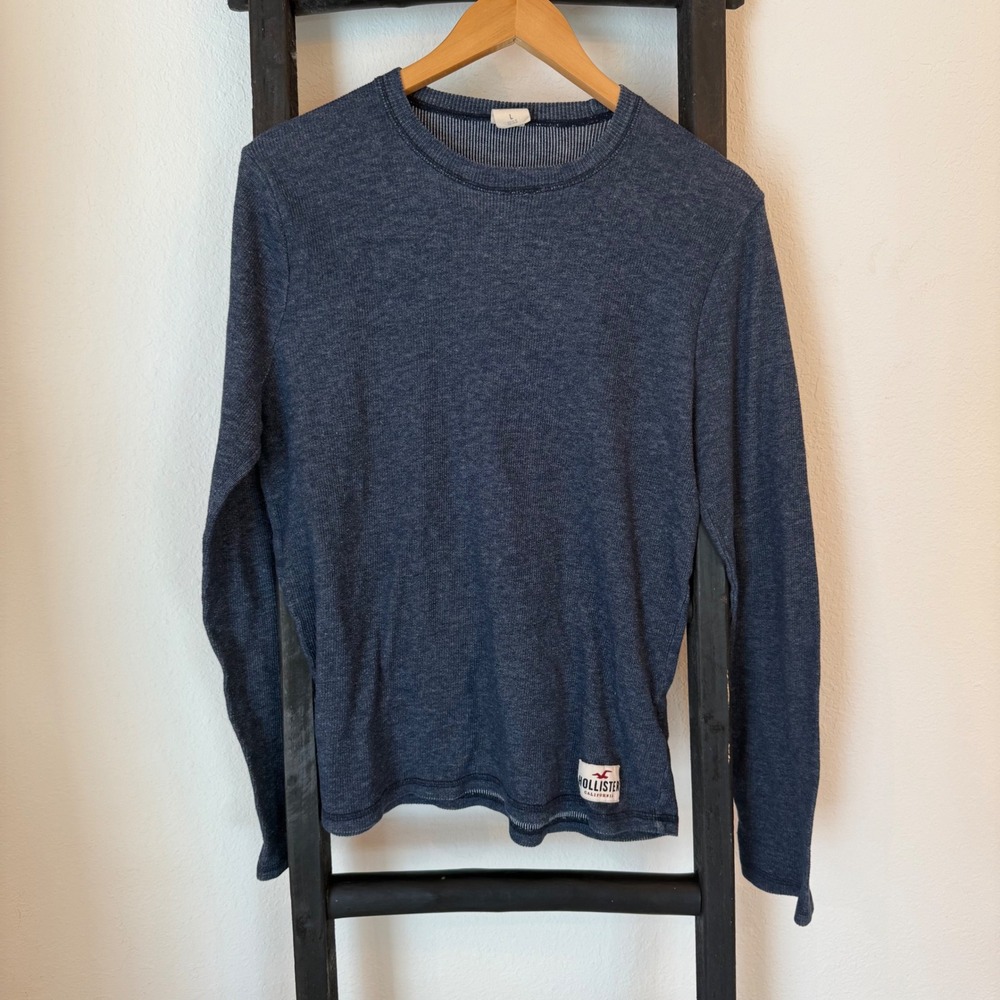 Vintage y2k Hollister Long Sleeve T-Shirt Mens Size L‎ Blue Crew Neck Casual Top